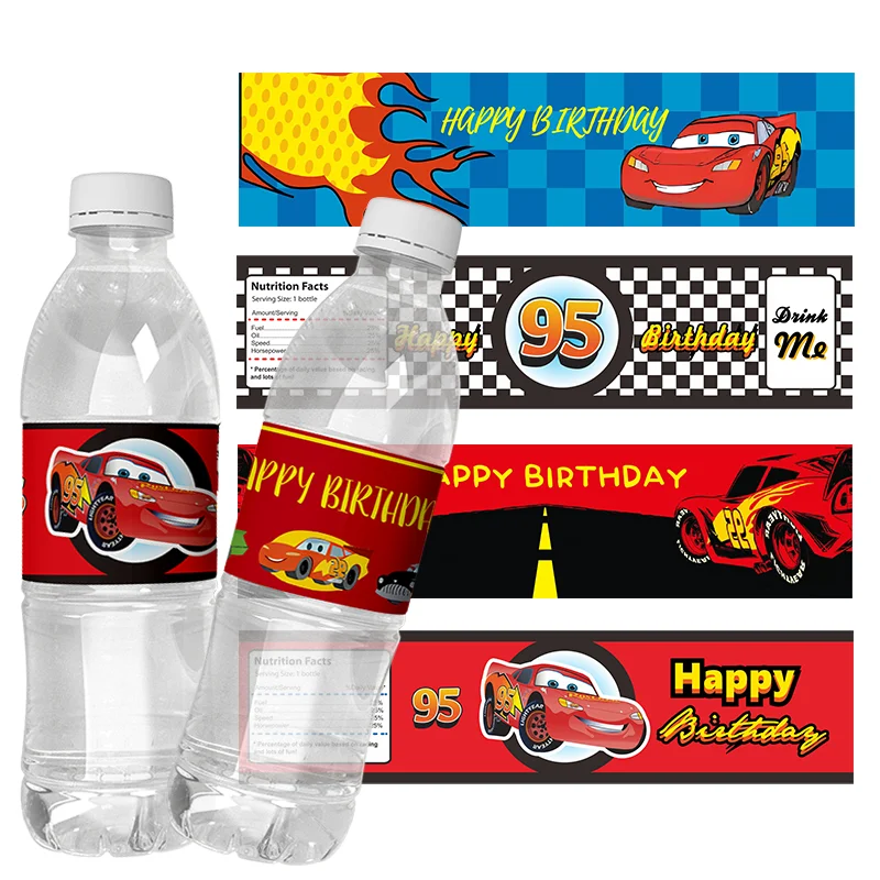 Disney Pixar Cars Water Bottle Label Lightning McQueen Self-Adhesive Sticker Baptism Baby Shower Decorations Packing Supply 6Pcs