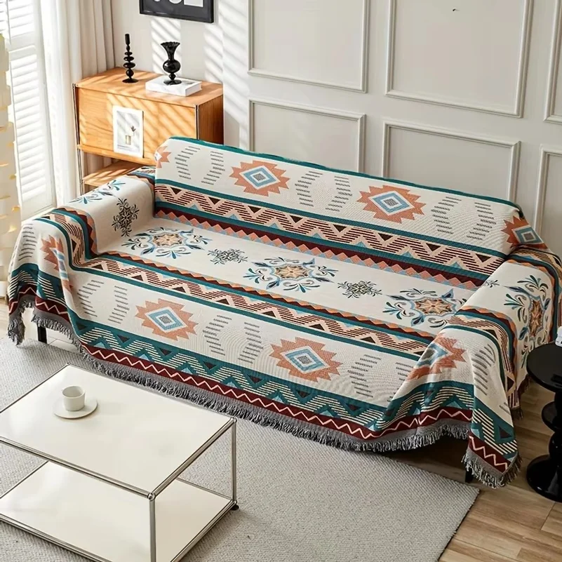 1pc Ethnic Sofa Cover Dustproof Sofa Blanket Four Seasons Universal Double Face Usable Pet Friendly Living Room Home Decor