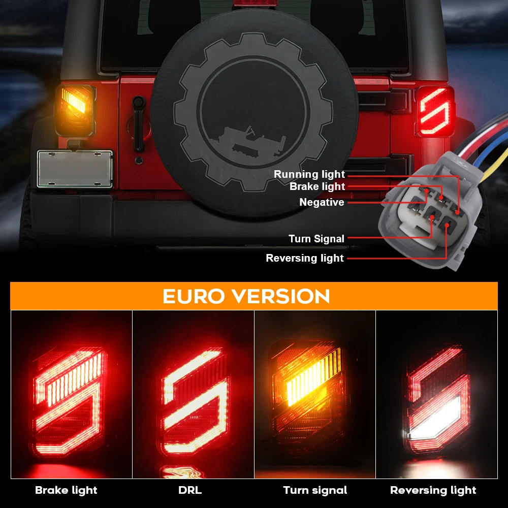 For Jeep Wrangler JK 2007-2018 Car Led Tail Light 12v Led Lamp US/EURO Version Turning Brake Reversing Taillight Car Accessories