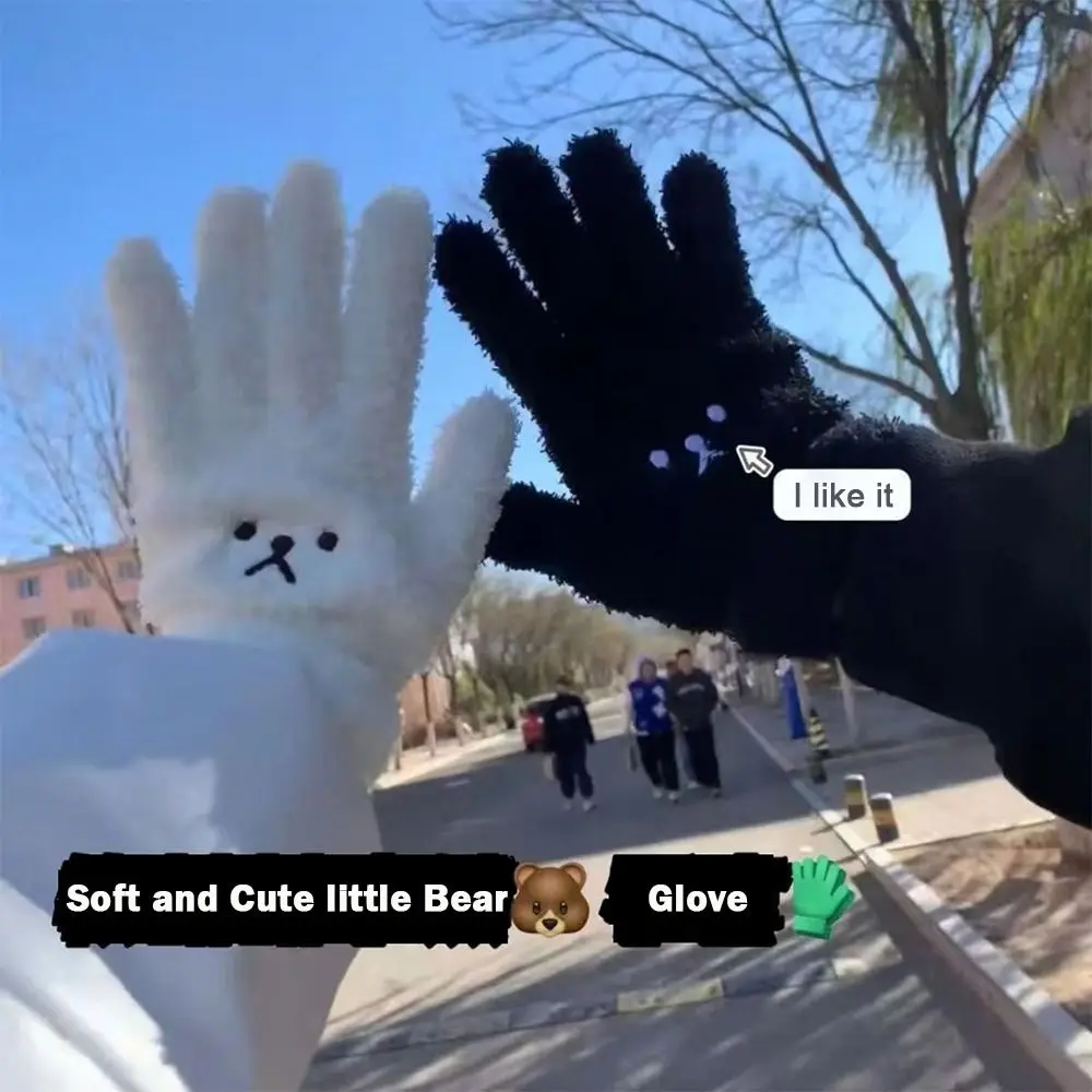 Coral Fleece Embroidery Gloves Antifreeze Soft Material Cashmere Gloves Solid Color Simple Design Winter Gloves Autumn Winter