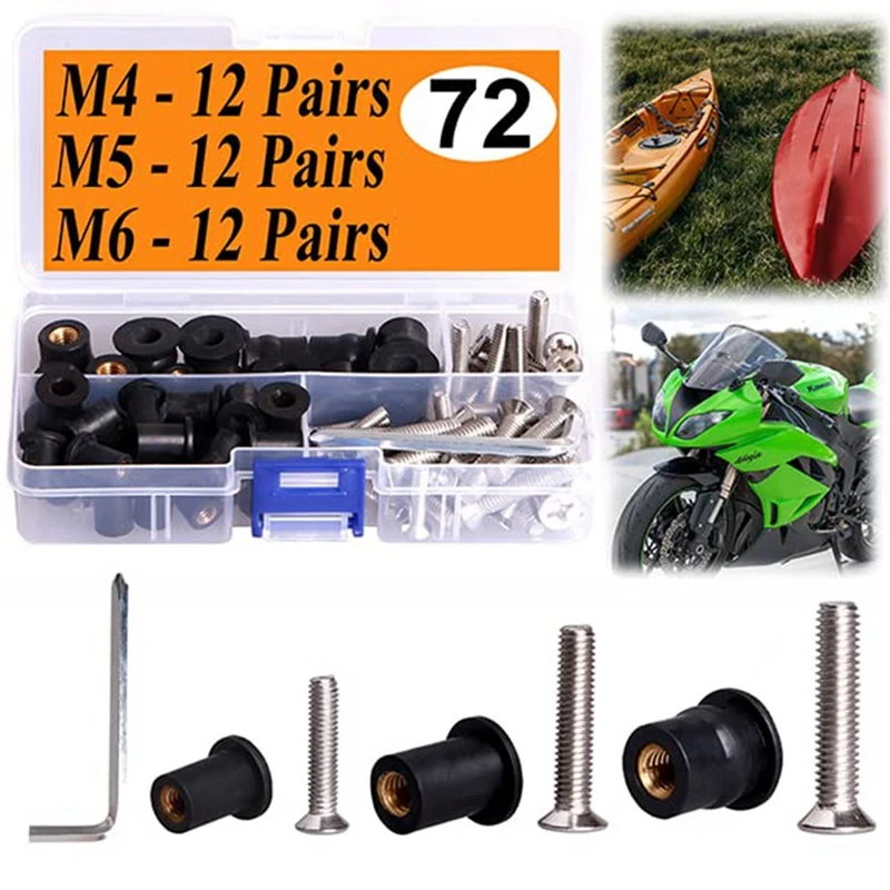 36 Pairs M4/M5/M6 Neoprene Well Nuts Rubber Well Nuts With Stainless Steel Screw Kayak Brass Copper Bolts Well Nut Set Kit