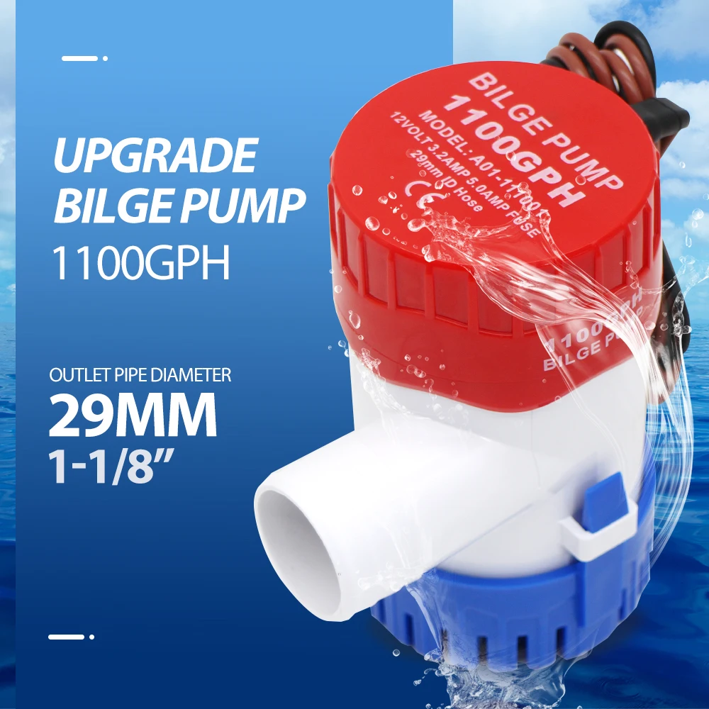 

New Style Mini Boat Bilge Pump 12V/24V 1100GPH High Flow Submersible Used In Garden Rinse Wash Home House Solar