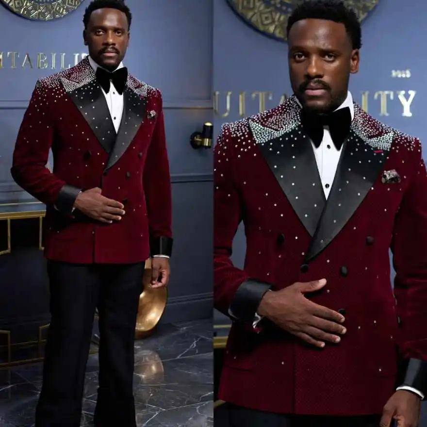 

Luxurious Groom Wedding Tuxedos 2 Pcs Blazer Pants Gold Embroidered Beaded Formal Occasions Prom Banquet Customized