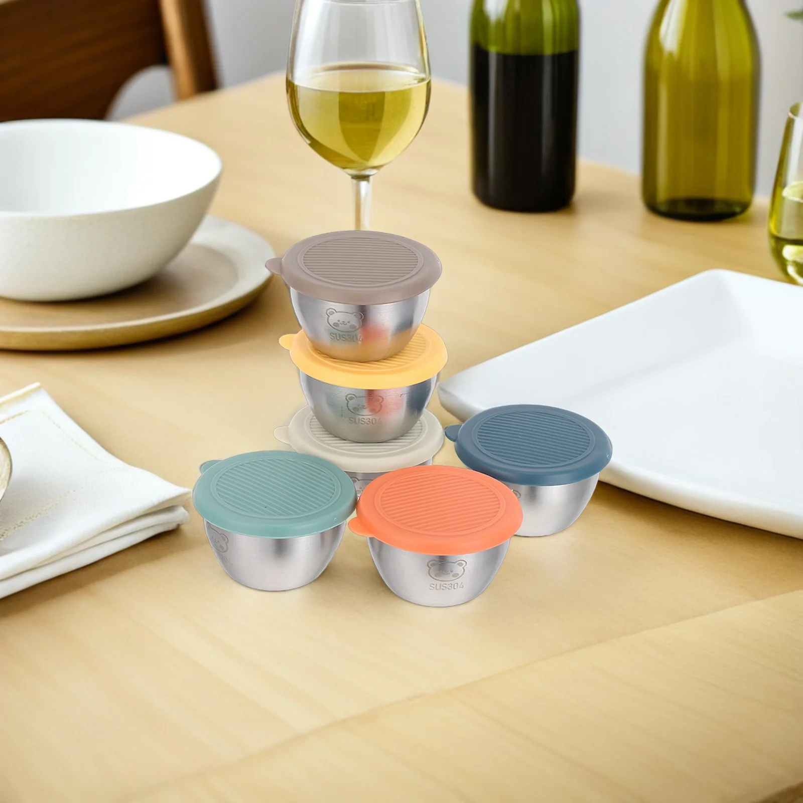 

6 pcs Stainless Steel Condiment Containers 80Ml Compact Airtight Sauce Bowls For Salad Dressing Dipping Sauces Meal Prep Travel