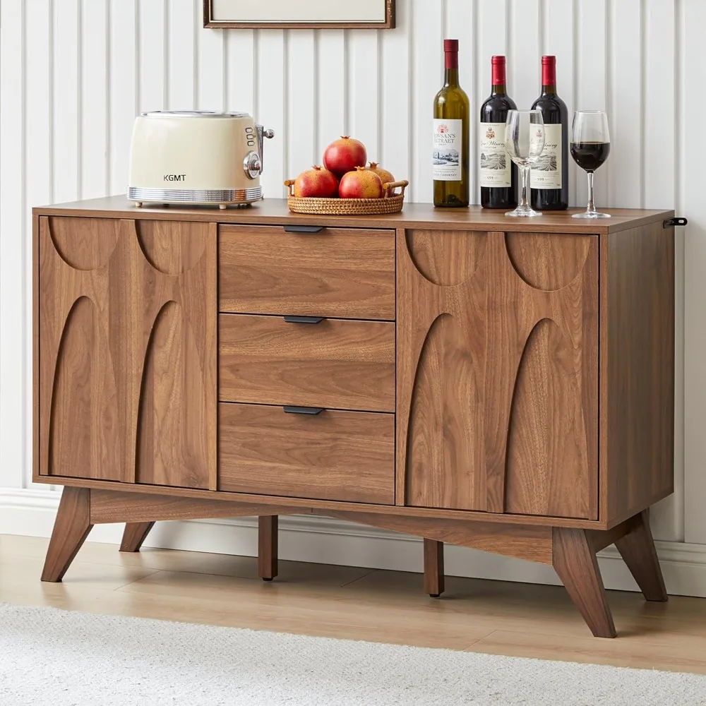 Gabinete buffet con almacenamiento, gabinete de almacenamiento 47,2 con 3 cajones, aparador grande con 2 puertas, cabina de cafetería moderna de mediados de siglo