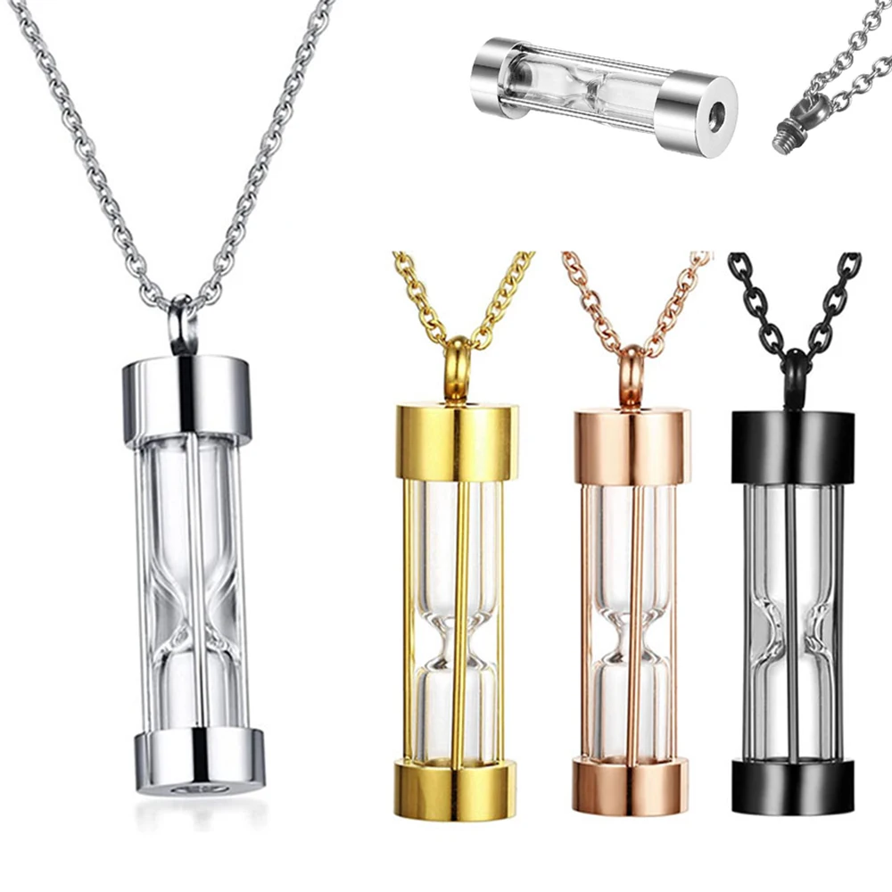 Cremation Jewelry for Ashes Timeless Hourglass Cremation Memorial Pendant Stainless Steel Urn Necklace for Human Pet Ashes