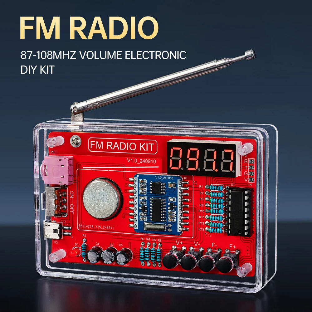 RDA5807 DIY FM Radio Electronic Kit Adjustable Frequency 87-108MHz Digital Display DIY Soldering Project Practice Solder