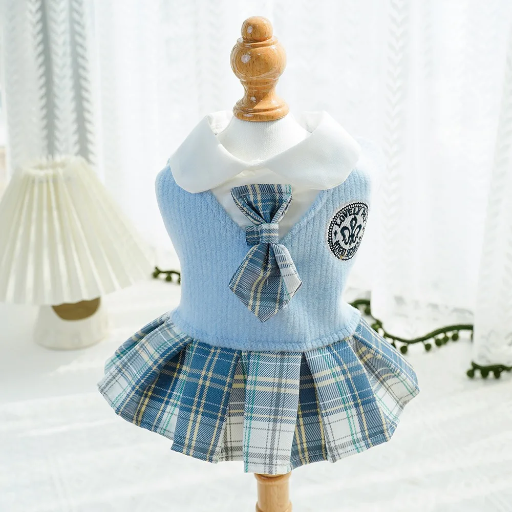 

Kawaii Pet JK Plaid Skirt Knitted College Style Cat Clothes Comfortable Design Small Medium Size Dog Dress Chihuahua