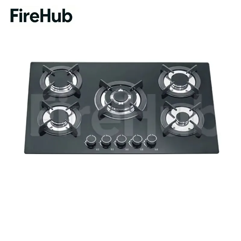 OEM New Design 5 Burner Built-In Tempered Glass Gas Hob Factory Wholesale 75cm Cooktop
