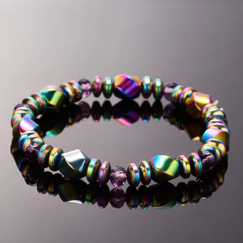 Fashion Black Magnet Hand Woven Bracelet for Women Men Rainbow Color Beaded Charm Bracelet Jewelry Bracelet Bouton Pression