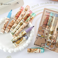 6Pcs Cartoon Fashion Capybara Highlighters Set Cute Creative Mini Painting Marker Pens Office Supplies Student Stationery Gifts