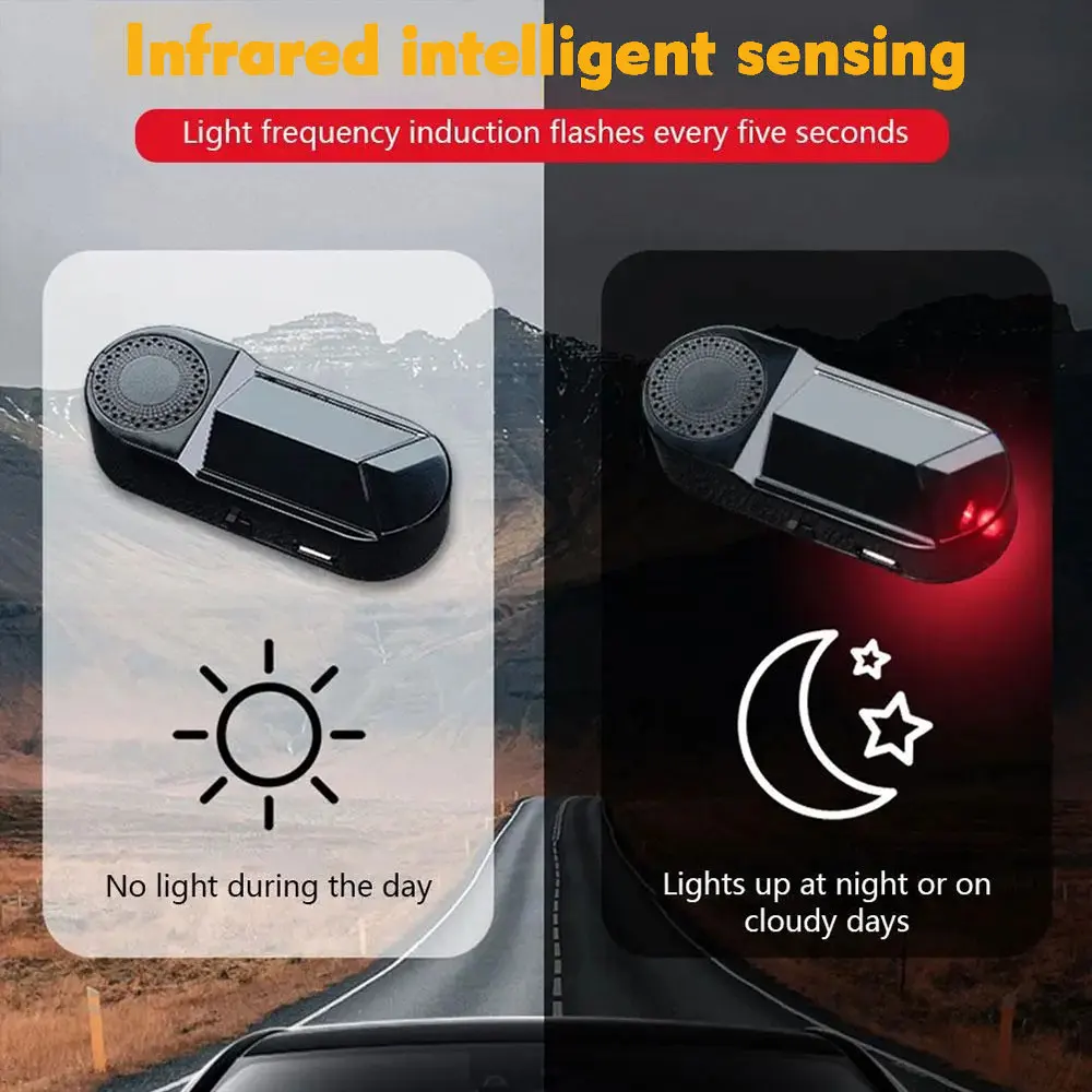 Car Wireless LED Warning Light Fake Car Alarm Security Light with Aromatherapy Anti-Theft LED Flashing red & blue Solar Powered