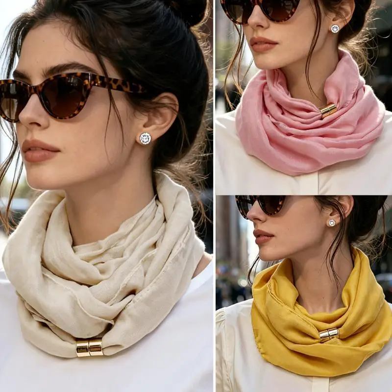 French Style Solid Color Neck Scarf Minimalist No-Tie Silk Scarf Elegant Versatile Commute Neckerchief For Women