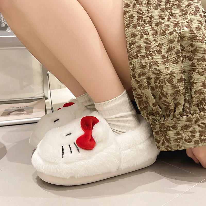 Sanrio Hello Kitty Plush Warm Cotton Slippers Students Autumn Winter Bedroom Soft Padded Plush Bedroom Aldult Shoes Girls Xmas