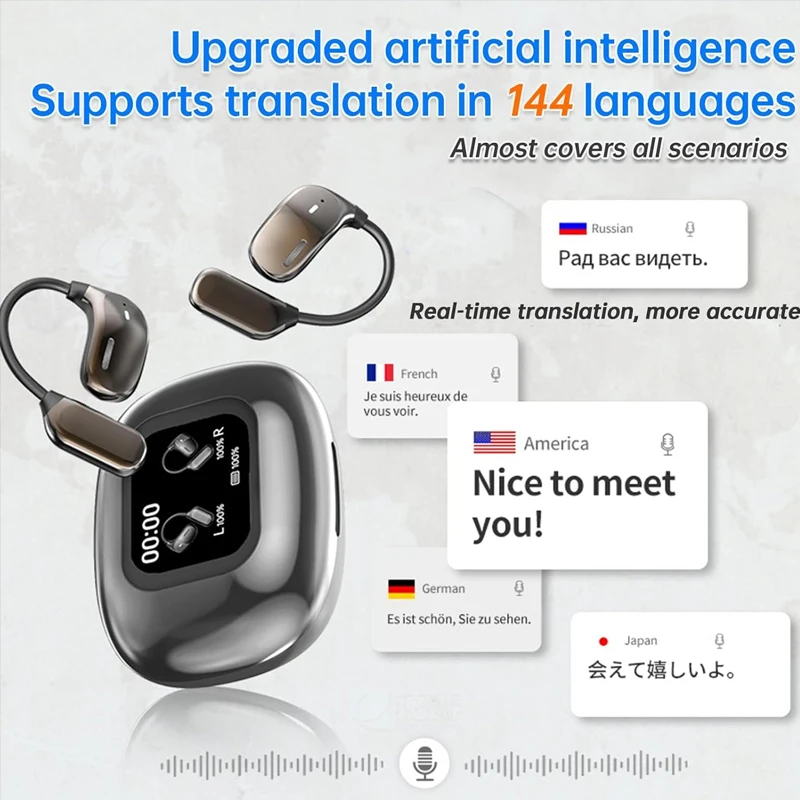 Clear Calls AI Language Translator Wireless Headphones with 144 Online Languages Bt 5.4 OWS Real Time Earbuds Trending Products