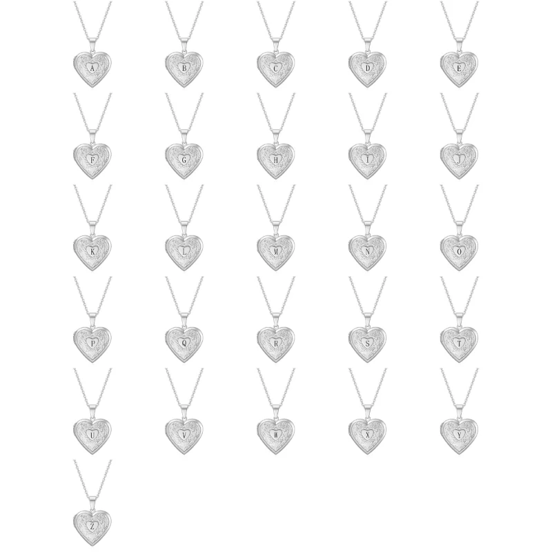 T4MD Heart Pendant Photo Frame Necklace Steel Neckchain Letter Charm Jewelry Gift for Her Everyday Wear
