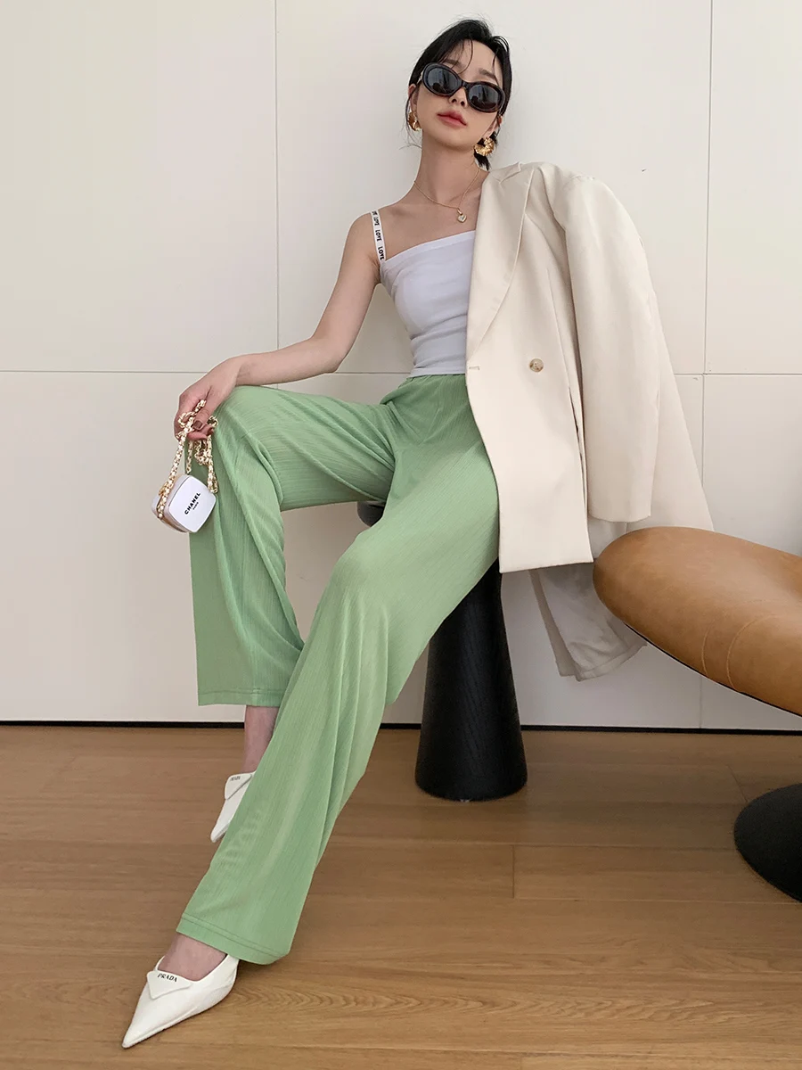 

High Waist Wide Leg Bla Pants Women's Summer Ice Silk Viscose Loose Fit Casual Trousers Drapey Airy Feel Faionable Ladies