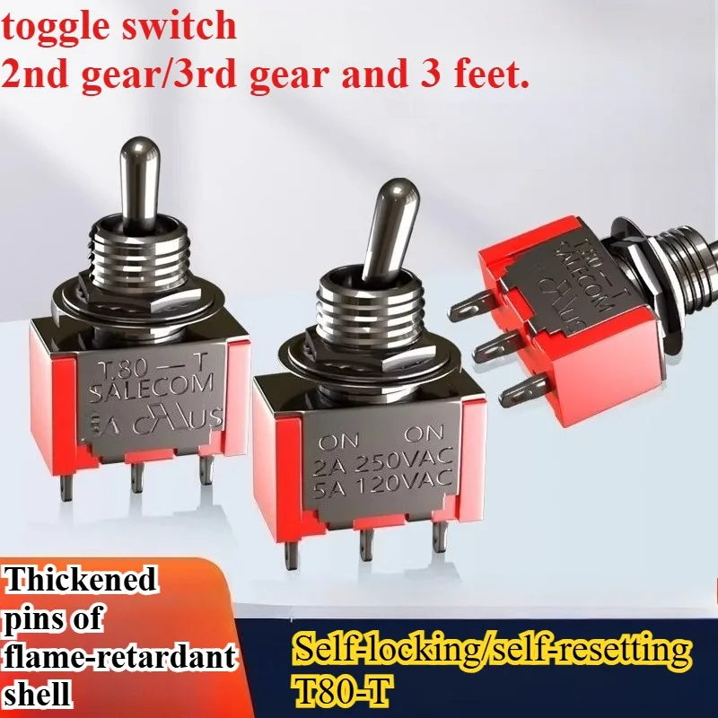 1pc 6mm Toggle Switch 2nd Gear 3 Pin T80-T Short Handle Toggle Rocker Toggle Bidirectional Switch Self-Locking.