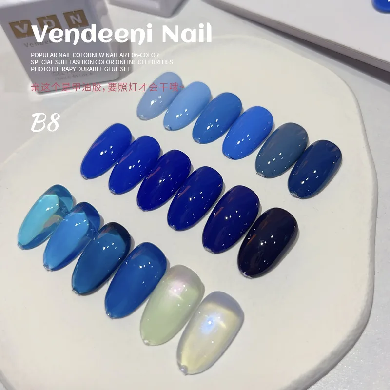 VENDEENI Solid color Blue series 18 colors Nail gel set Nail salon 2024 New Hot sale Non-toxic UV gel Nail Art Kit Wholesale