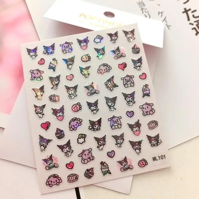 Cartoon Cute Sanrio Kuromi Laser Self Adhesive Nail Sticker Student Account Stationery Sticker