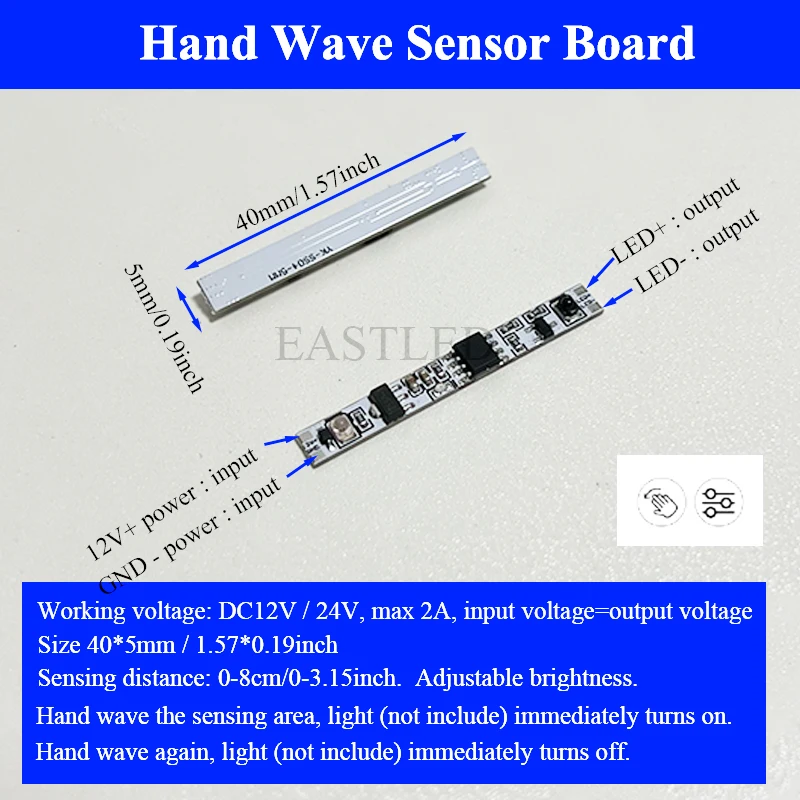 DC12V/24V 5mm Hand Wave Sensor Switch Module 2A Sweep Sensor Board smart LED Controller for Kitchen Wardrobe Cabinet LED Strip