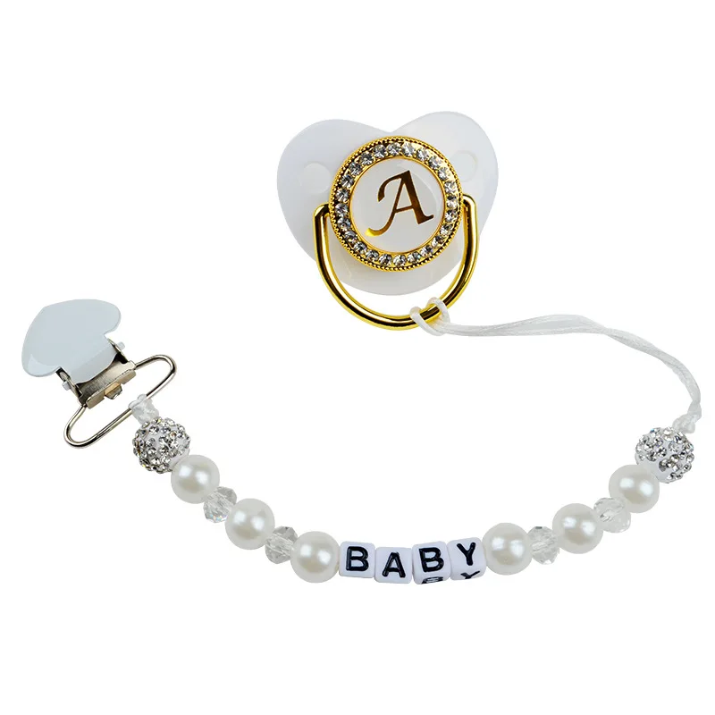 Luxury Infant Baby Pacifier Clip Chain Clay Crystal Anti-drop Chain for Baby Boy Girl Heart Nipple Clip Chain Stuff  Accessories