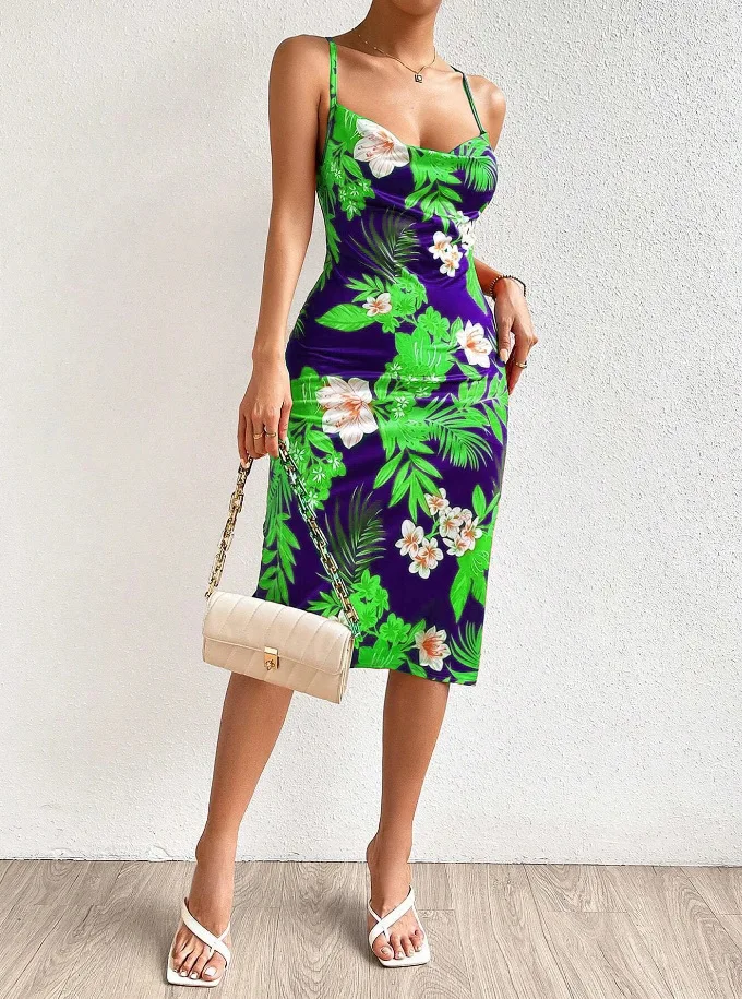 Mulheres magro vestido floral verão sem mangas colete tanque cinta sem alças halter dobra blusa boho casual midi vestidos