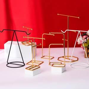 T-Shaped Jóias Display Stand, Brincos De Ouro, Anel, Colar, Relógio, Contador, Pingente, Organizador De Jóias, Contador 10 principais vendas prateleira decorativa dourada - №8