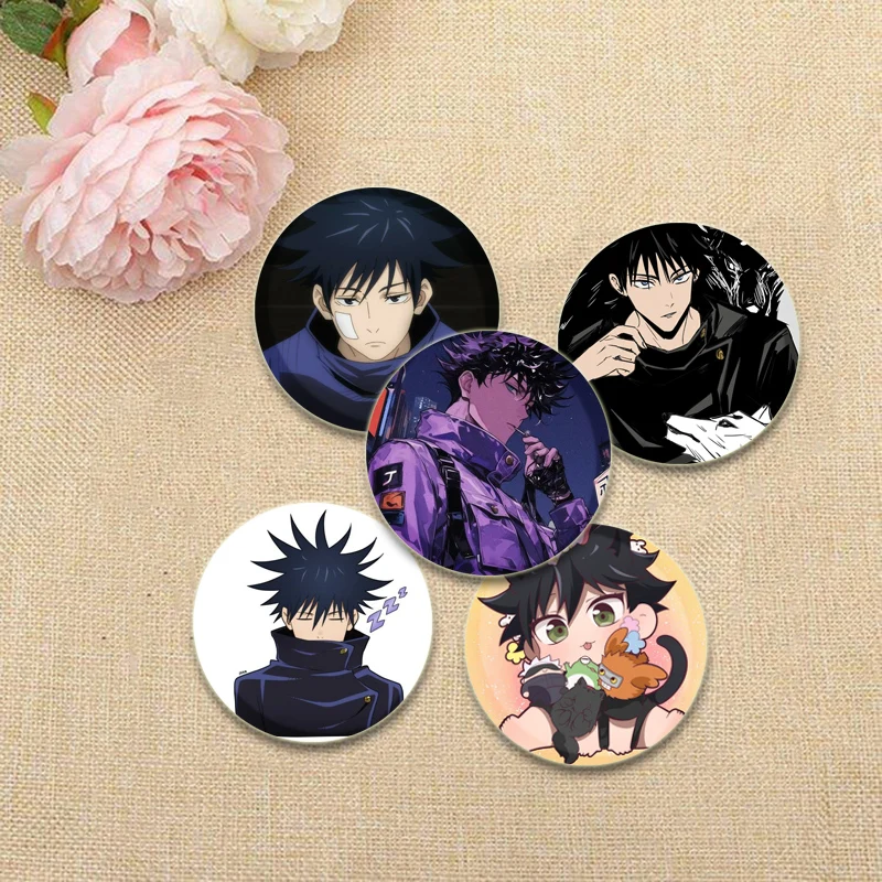 Fushiguro Megumi Tinplate Pins Round Cartoon Brooches for Backpack Cothes Accessories Anime Collection Badge Hat Decoration