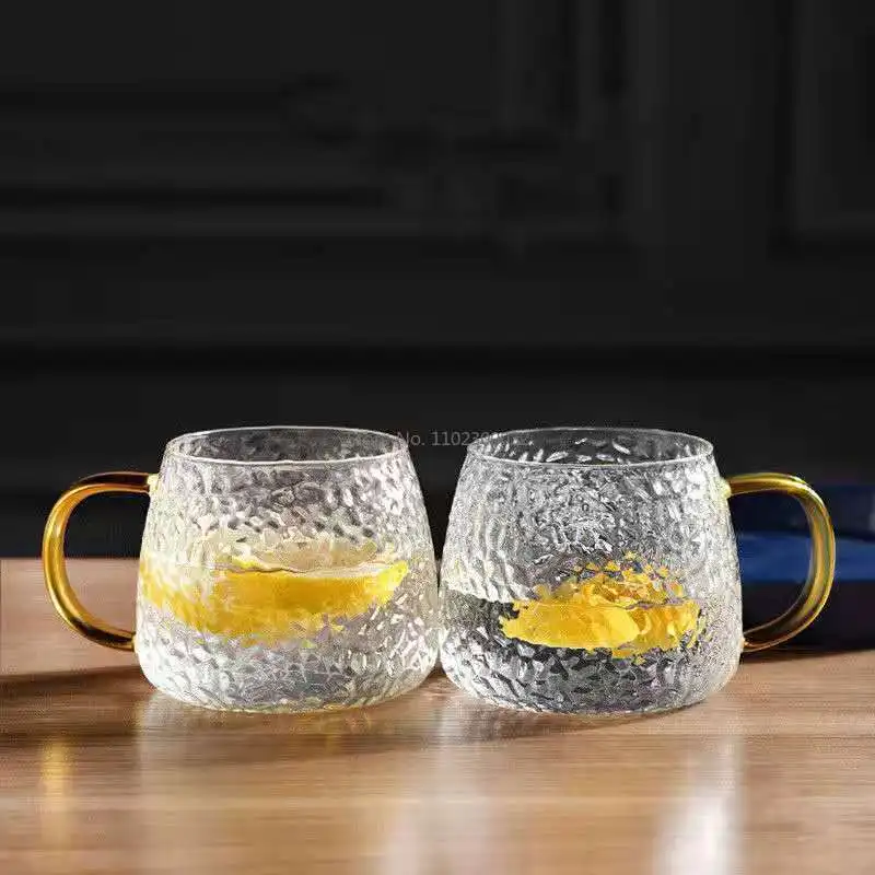 

1/2/4/5PC Hammer Pattern Coffee Bear Cup Juice Glass Mug Temperature Heat Resistant Handle Tea Cup Household Drinking Cocktail