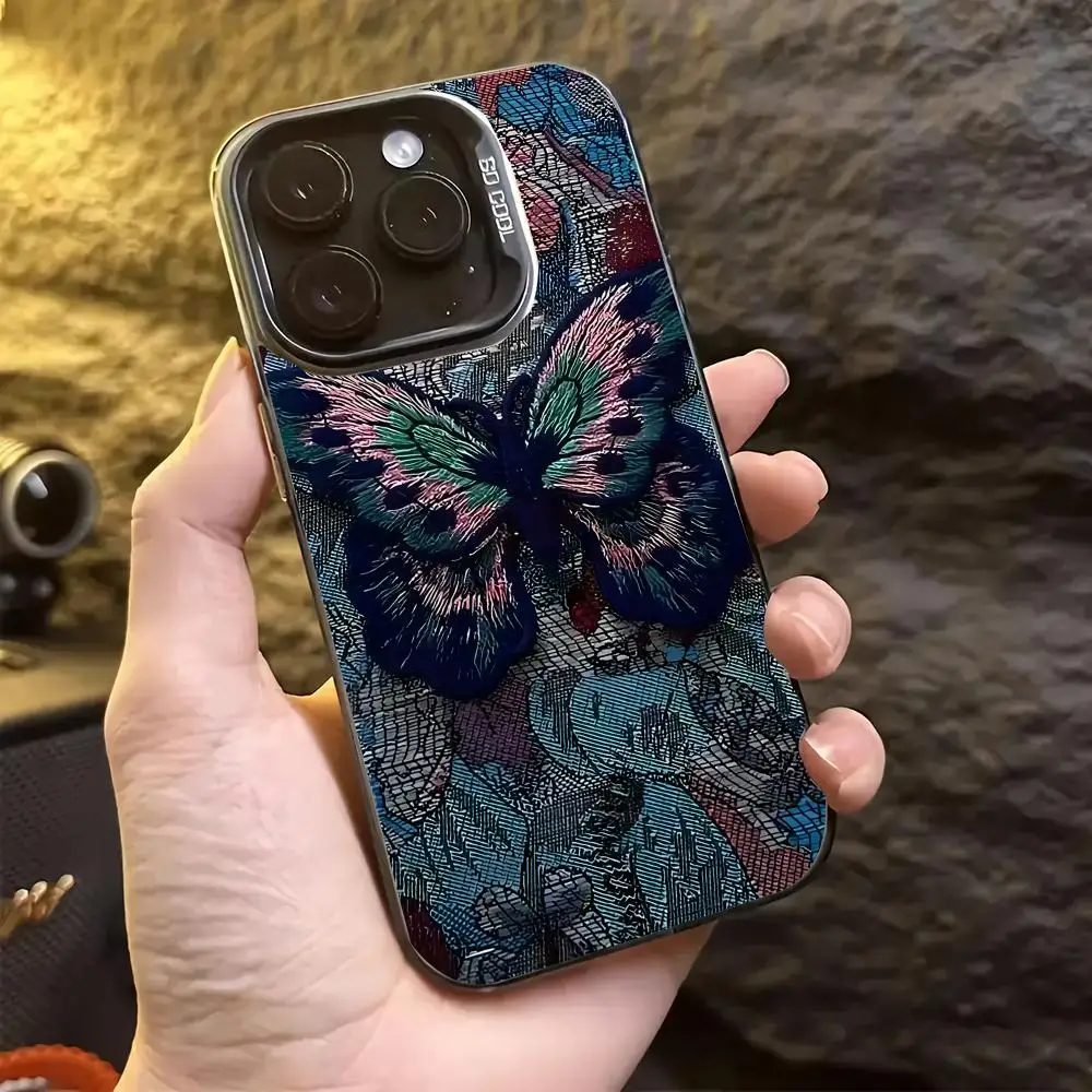

Чехол для телефона с узором бабочки в стиле ретро для iPhone 16, 15, 14, 13 Pro 12 11 Pro Xs X XR Max 8 7 SE Laser Hard PC + TPU чехлы Задняя крышка