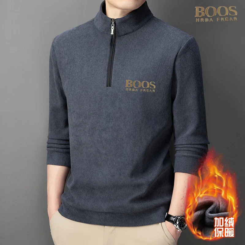 

Футболка с длинными рукавами, новый осенне-зимний стиль, воротник-стойка с полумолнией, топ из европейского хлопкового флиса, средний-