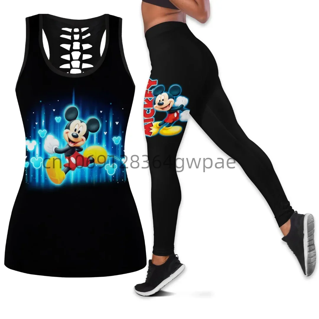 Disney Mickey Women's Book Hollow Tank Top+women's Leggings Yoga Wear Fitness Leggings Sports Suit Disney Tank Top Leggings Suit