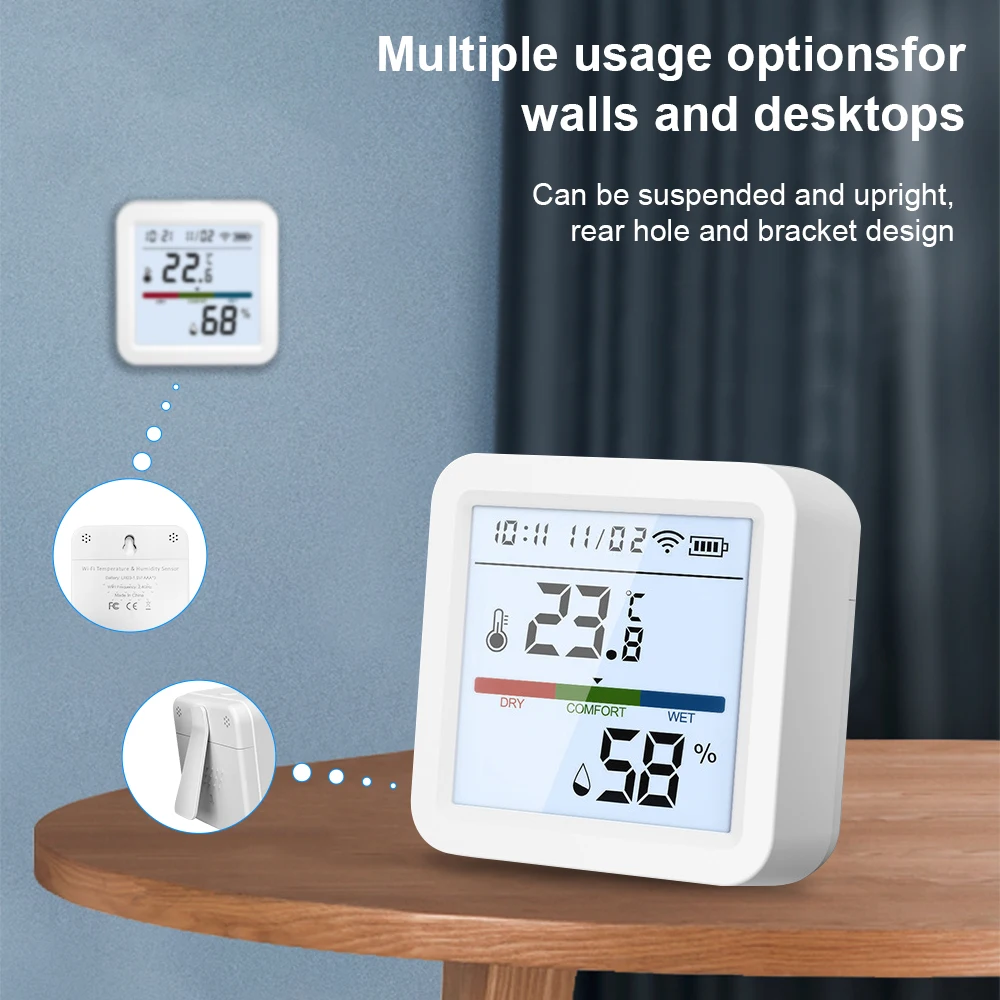 Tuya-Sensor de temperatura y humedad WIFI o Zigbee, higrómetro, termómetro, retroiluminación inteligente para el hogar, compatible con Alexa y Google