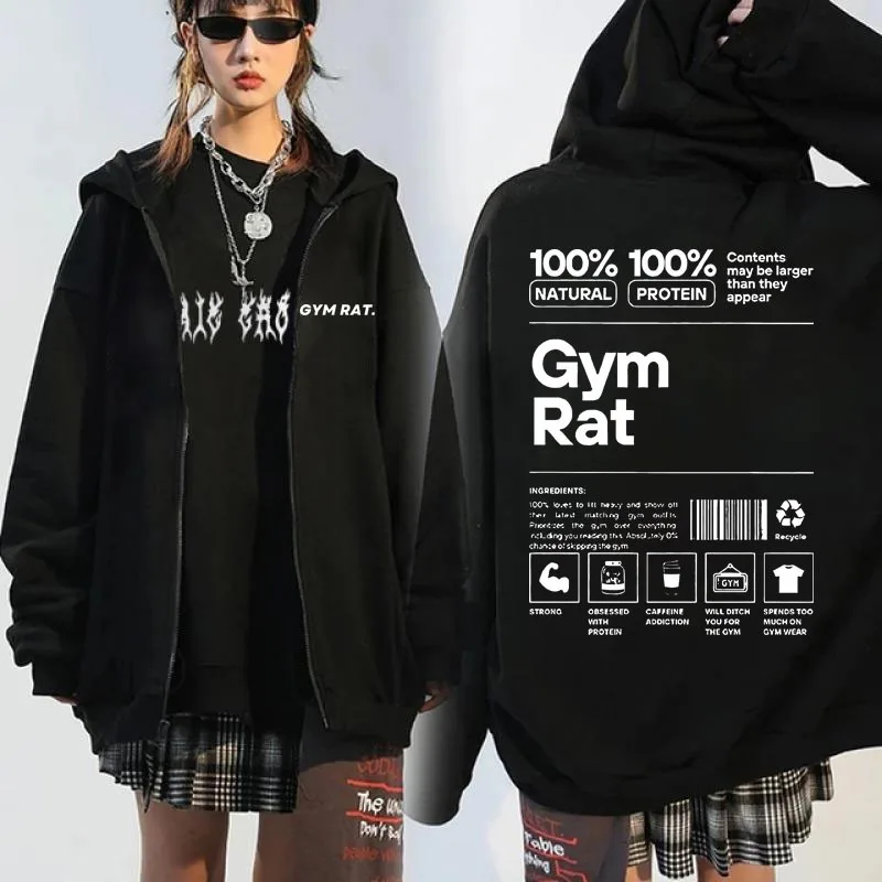 Gym Rat Muscle Mommy Letter Print Zip-up Hooded Sweatshirt 2024 Funny Bodybuilding Sportswear Zipper Jacket Coat Men's Women's