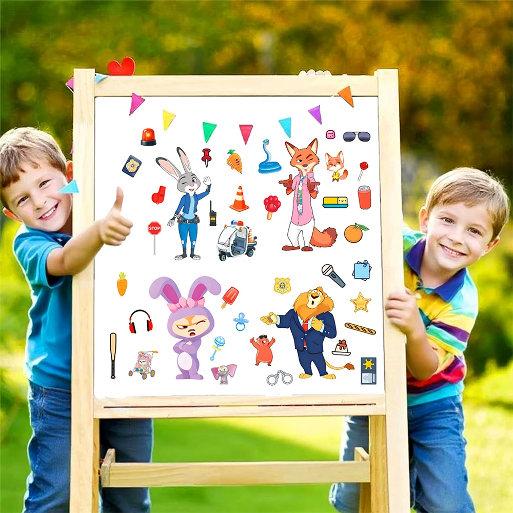 8/16sheets Cute Disney Zootopia Anime Puzzle Stickers Kawaii Cartoon Judy Nick Make a Face DIY Assemble Jigsaw Educational Toys