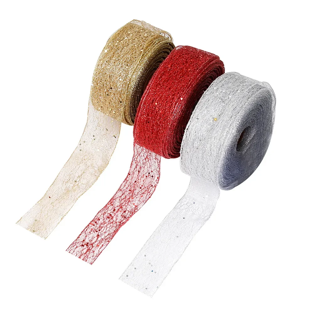 

Christmas Ribbons Decoration Gift Wrapping Red Silver Gold Satin Ribbon for Christmas Tree DIY Crafts Decoration
