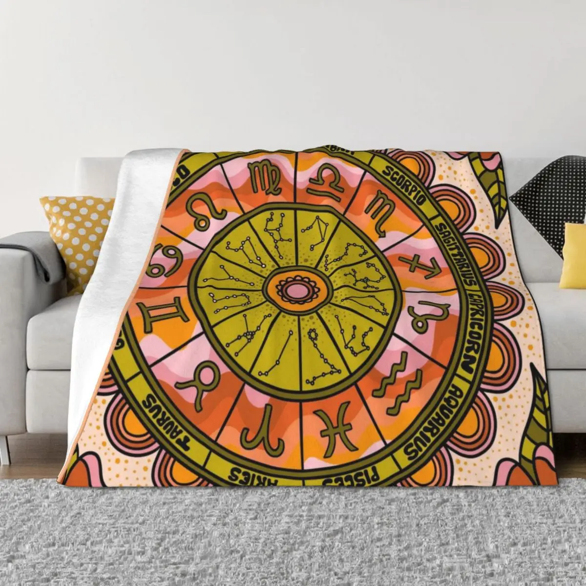 

Retro Zodiac Wheel Throw Blanket Travel Beach For Decorative Sofa Blankets