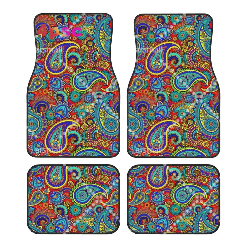 Paisley Pattern Car Floor Mats of 4 Pieces Crystal Velvet Boho Bohemian Floral Art Universal Car Front Rear Carpets Foot Mats