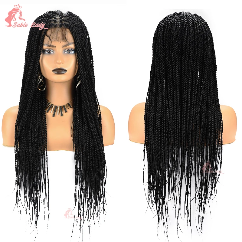 Long 36“ Synthetic Full Lace Wigs Twist Box Braided Wigs Lace Front Wig Knotless Braids Wig Black Women Cornrow Box Braided Wigs image 5