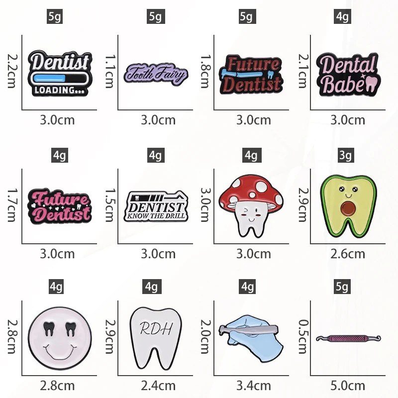 Dentist Avocado Scalpel Bow Toothbrush Rabbit Fruit Princess Tooth Badge Punk Brooch Jewelry Creative Tooth Enamel Pin Future