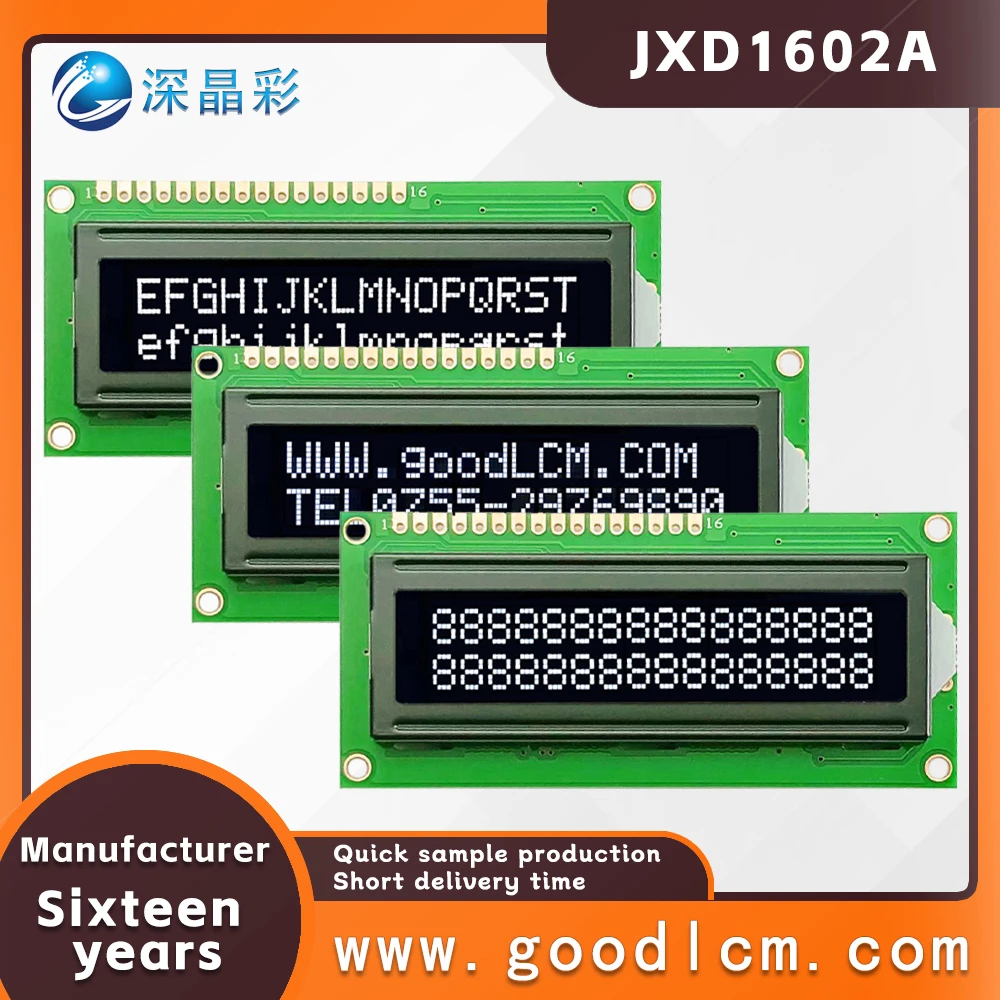 

quality Small size characters display module JXD1602A VA white font lcd 16X2 dot matrix display 5.0V and 3.3V optional