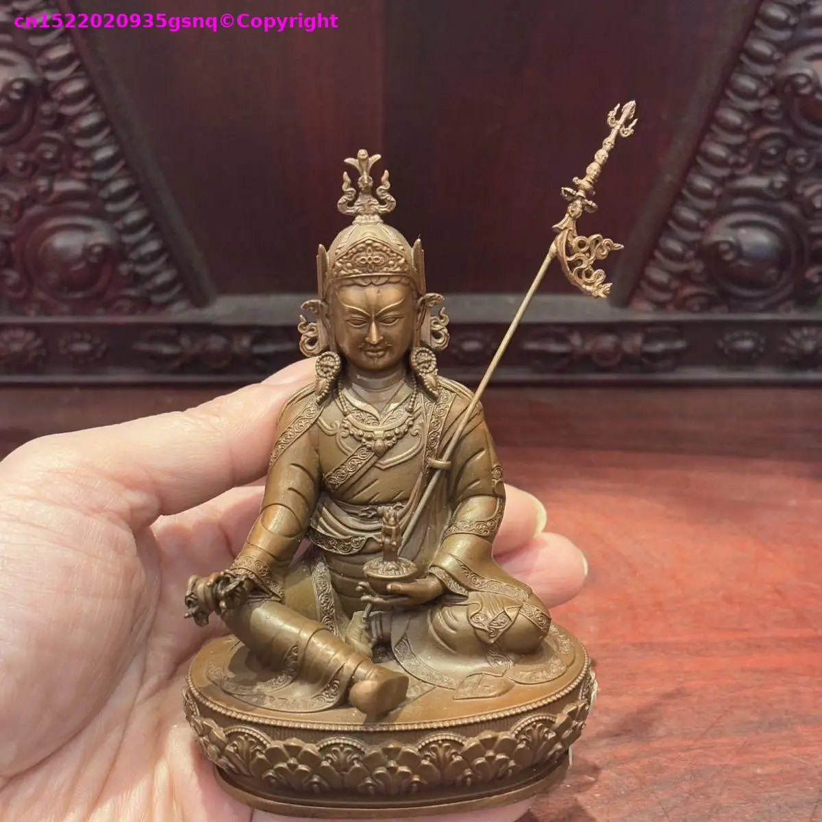 Tibetan Buddhism copper carving handmade small buddha statue bronze Padmasambhava Guardian Buddhist altar family monk worship