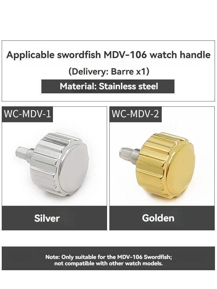 For Casio MDV-106 Duro, Stainless Steel Winding Crown 6.4mm, Silver Polished Stem Replacement for Time Setting, Watch Mod Parts