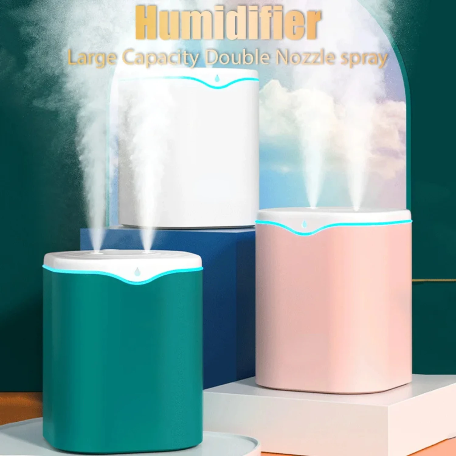 

USB Large 2000ML Ultrasonic Air Humidifier with Double Nozzle, Essential Oil Aromatherapy Diffuser for Cool Mist Maker Fogger in