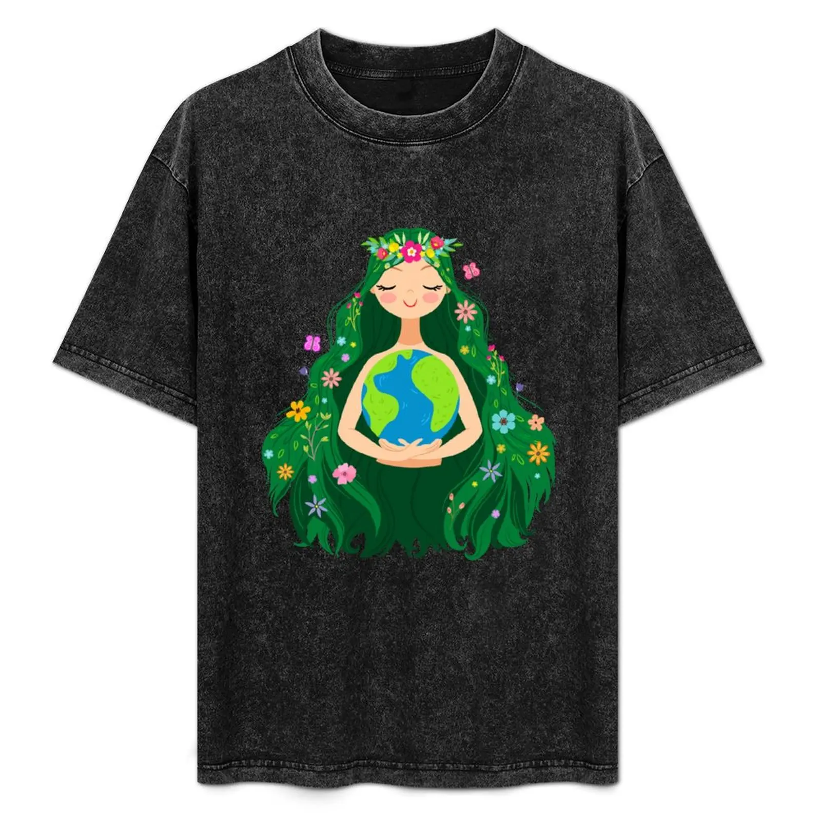 

Beautiful Flowing Flower Earth Mother Figure T-Shirt Casual Streetwear Short Sleeve Tee