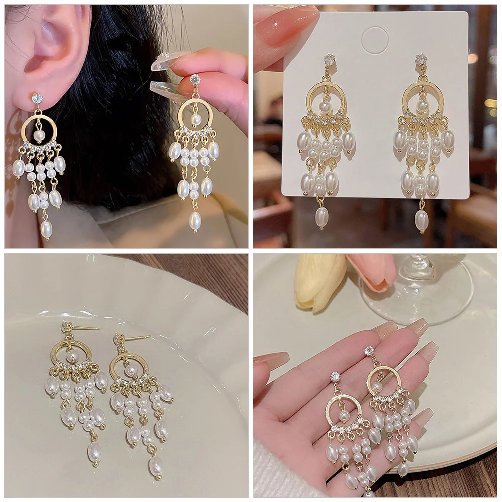 Boucles d'oreilles pompon perle pour femme, Zmonds on recruted Ling, Dangle Miss, 216.239.Pearl