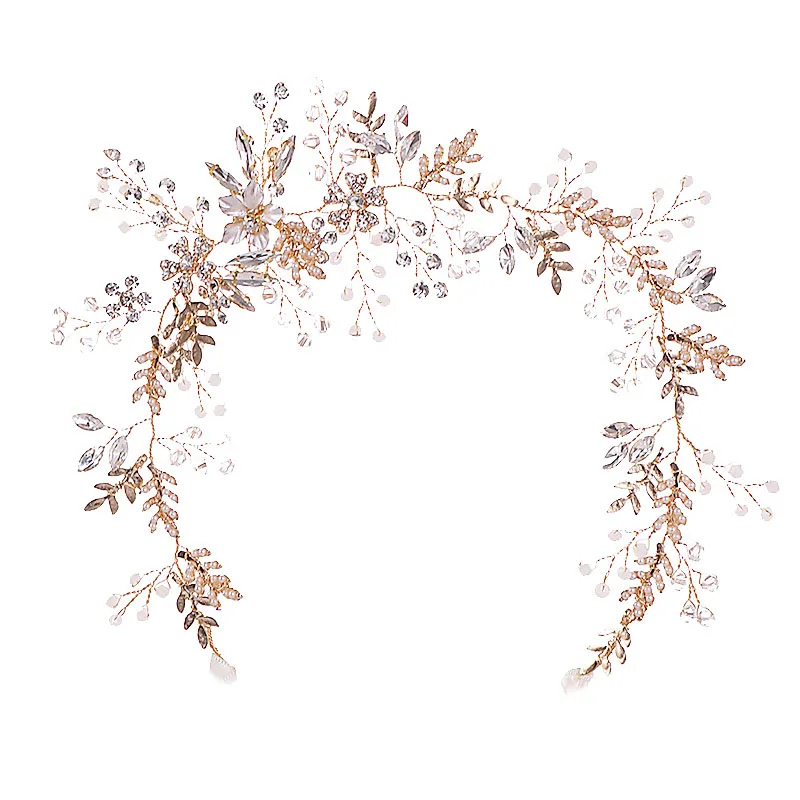 

Fashion Crystal Bride Hairbands Pearl Pink Flower Leaf Tiara Headdress Head Piece Wedding Jewelry Hair Jewelry LL@17