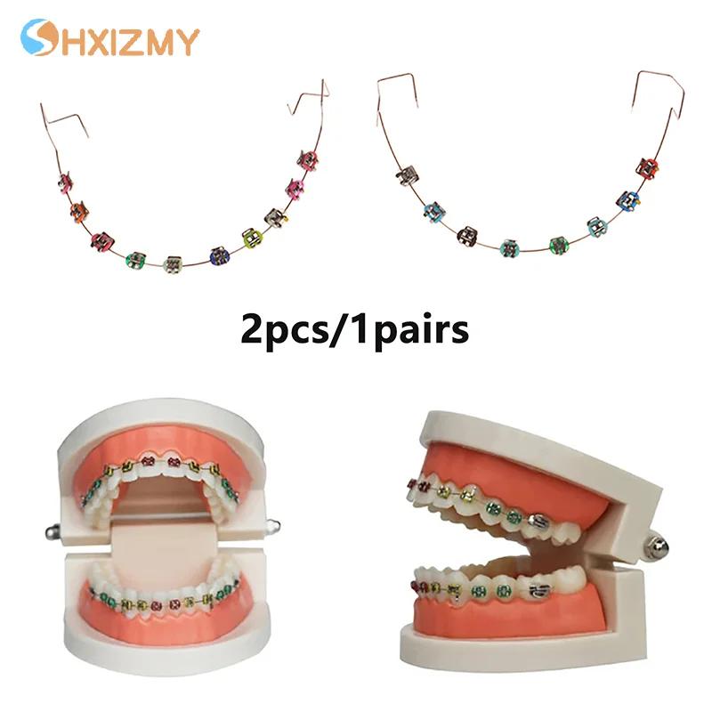 2Pcs Dentistry Fake Brackets Braces Teeth Temporary Dental Decoration Accessories Metal Wires Colorful Orthodontic Ligature Ties