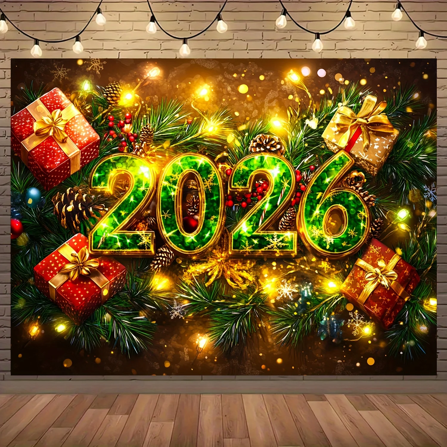 VIKAMA 2026 Neujahr Weihnachten Wandteppich Tannenzweige Beere Wohnzimmer Hintergrund Wand Festival Raumdekoration